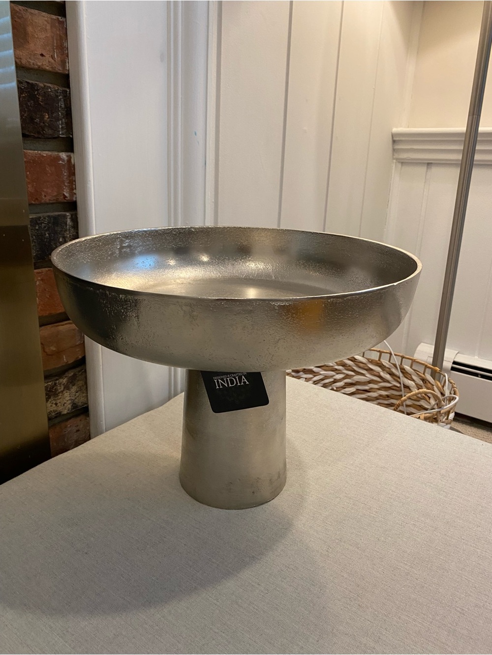 Metal Pedestal Bowl - Silver 'INDIA'